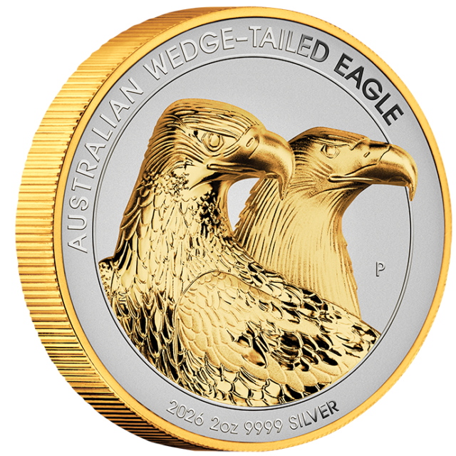 2026 Australian Wedge-Tailed Eagle $2 2oz Silver Enhanced Reverse Proof Ultra High Relief Gilded Coin