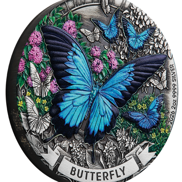 Australia Butterfly 2026 $2 Colour 2oz Silver Antique Coin