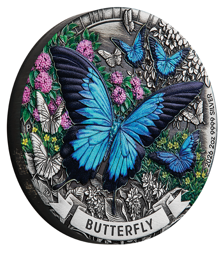Australia Butterfly 2026 $2 Colour 2oz Silver Antique Coin