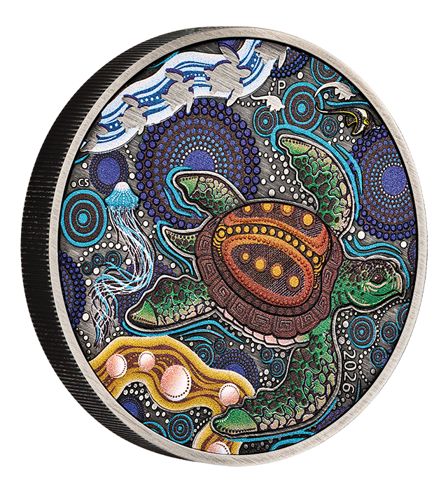 2026 Australia Turtle Yaunati $2 2oz Silver Antique Coloured Coin