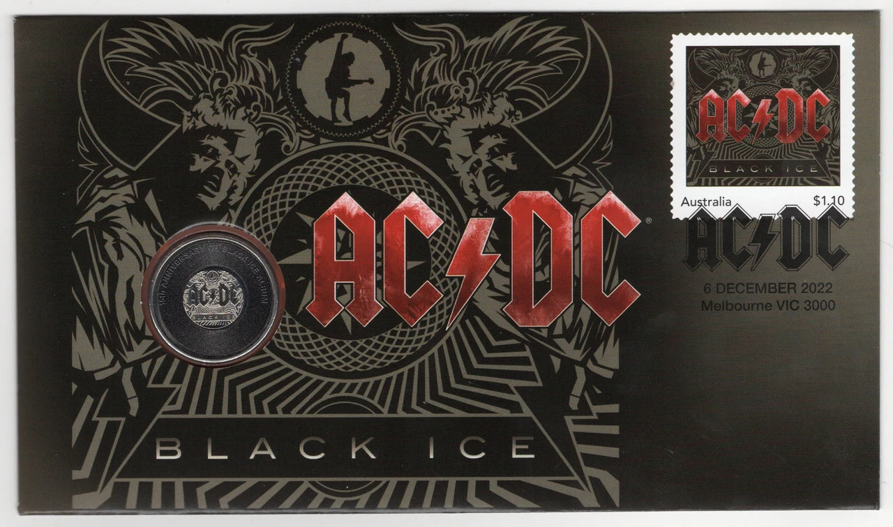2022 AC/DC BLACK ICE 15TH ANNIVERSARY 20C STAMP & COIN COVER PNC