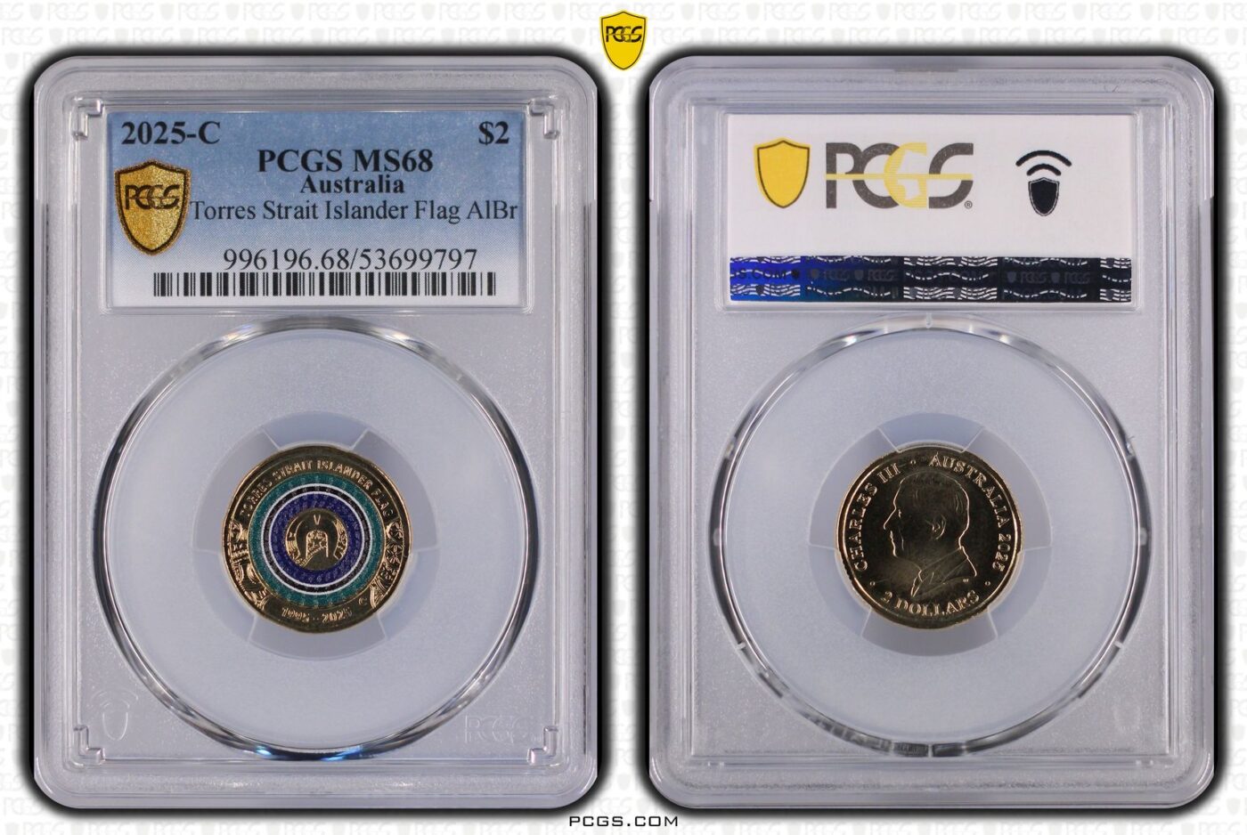 2025-C $2 Torres Strait Islander Flag Coloured Coin – PCGS MS68