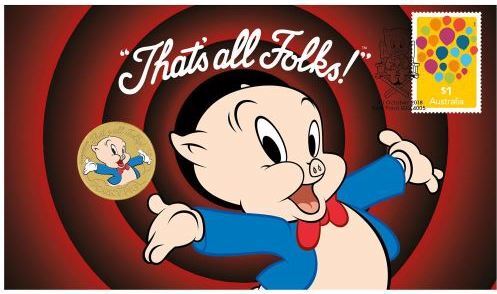 2018 LOONEY TUNES PORKY PIG $1 STAMP & COIN COVER PNC