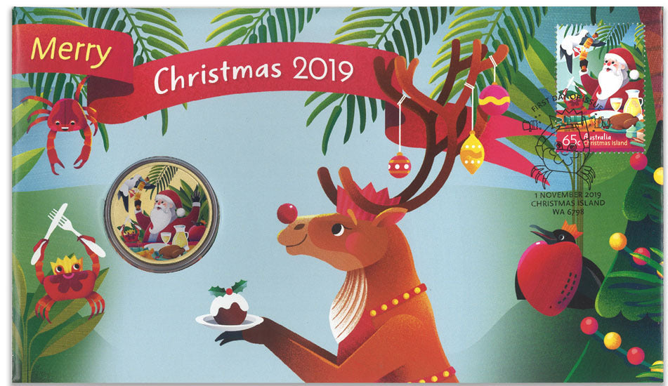 2019 MERRY CHRISTMAS $1 STAMP & COIN COVER PNC