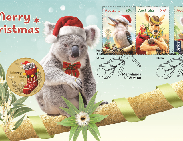 2024 MERRY CHRISTMAS KOALA $1 STAMP & COIN COVER PNC – PERTH MINT