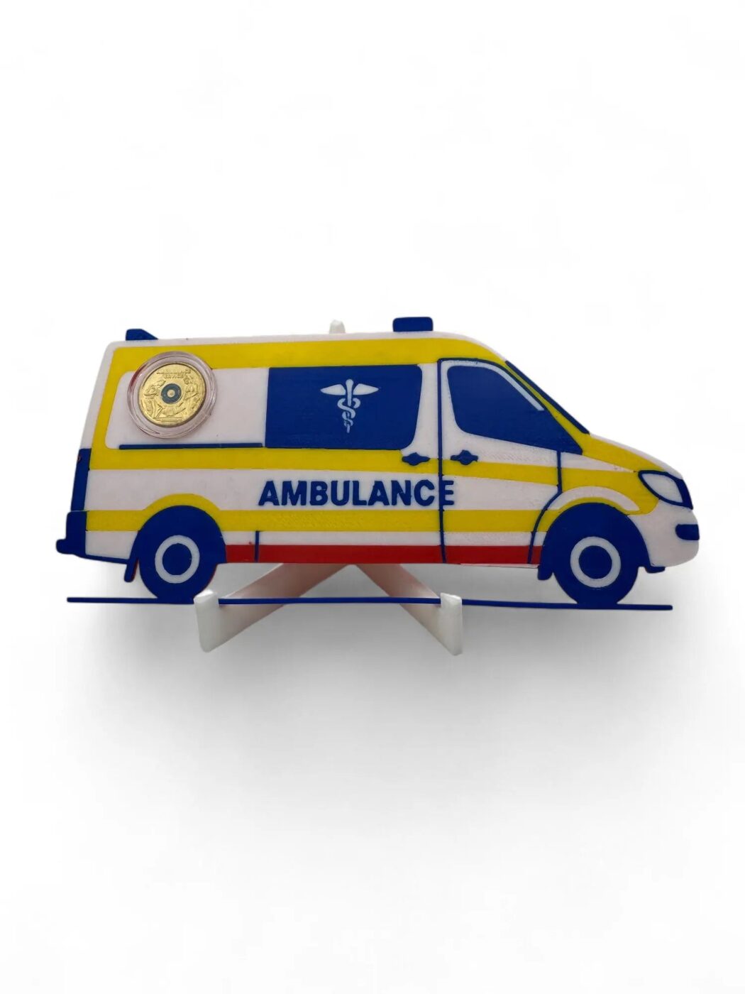 Ambulance $2 Card Coin Display – 3D Printed with Capsule & Stand