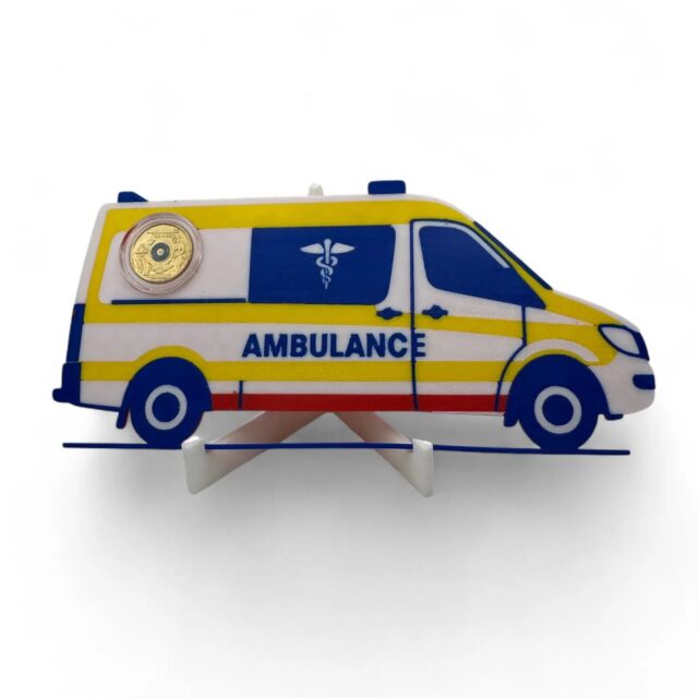 Ambulance $2 Card Coin Display – 3D Printed with Capsule & Stand