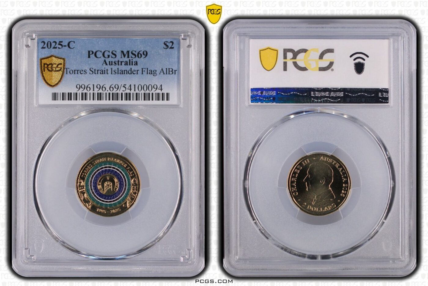 2025-C $2 Torres Strait Islander Flag Coloured Coin – PCGS MS69 (Top Pop)