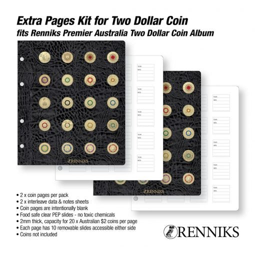Renniks Premier Australian $2 Coin Album – Extra Pages (Fits $2 Album)