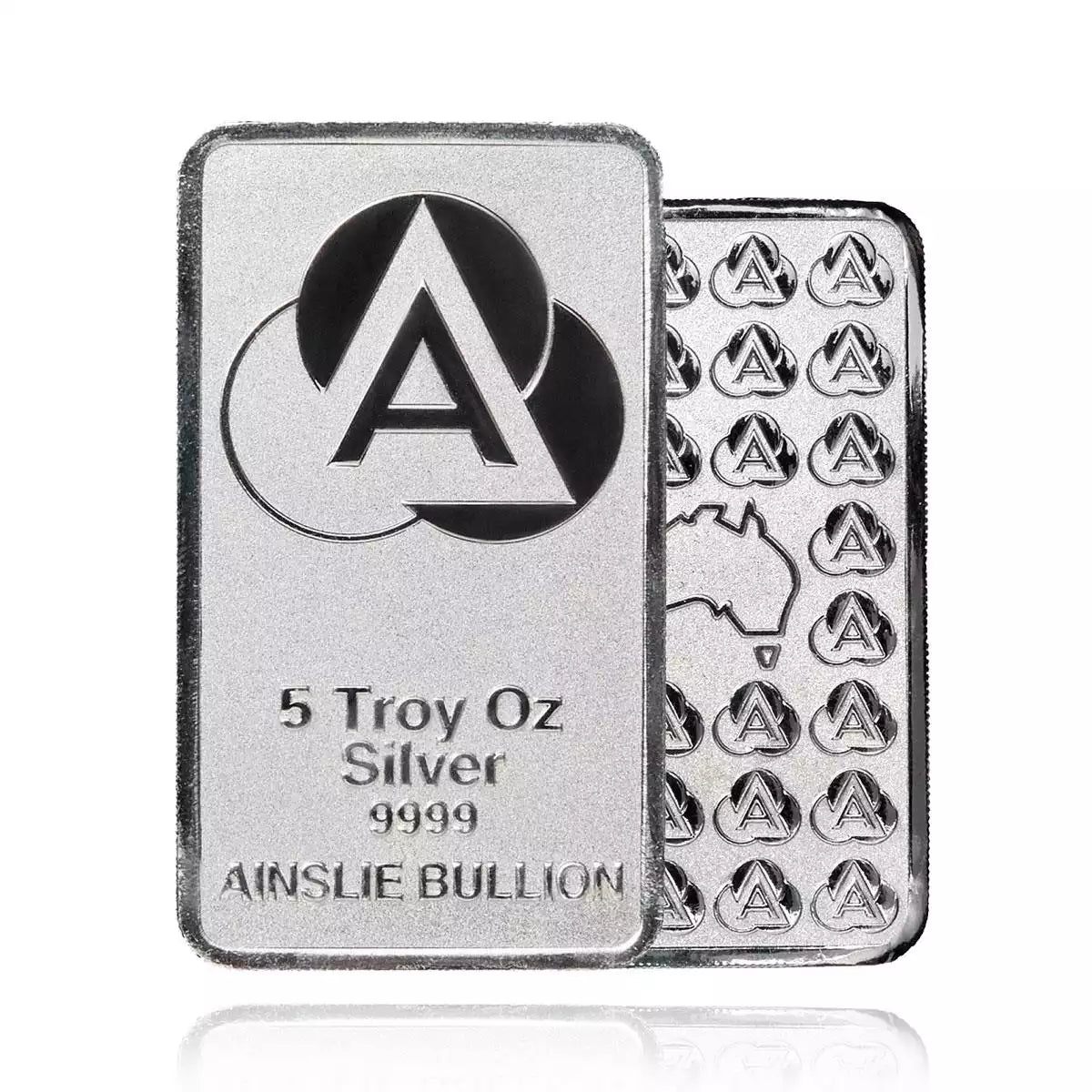 Ainslie Bullion 5oz Minted Silver Bar — .9999 Fine Silver