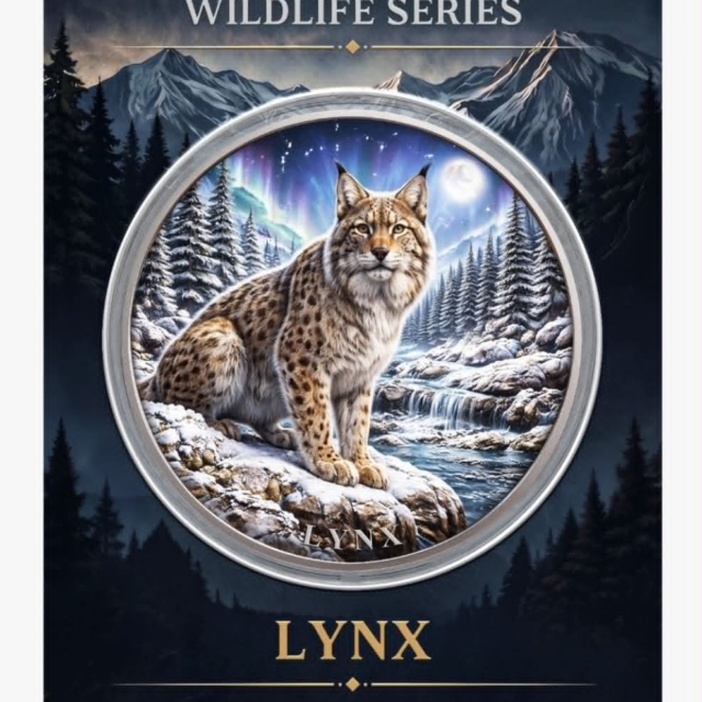 North American Wildlife Lynx UHR Colorized 1oz Copper Medal in Card