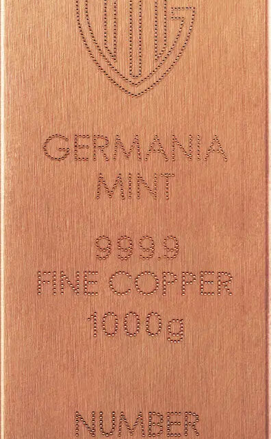 Germania Mint 1kg Raw Copper Bar