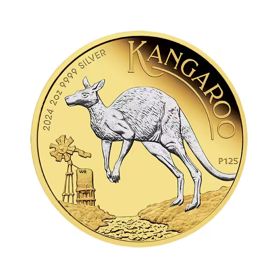 2024 Australian Kangaroo 2oz Silver Proof Reverse Gilded Coin