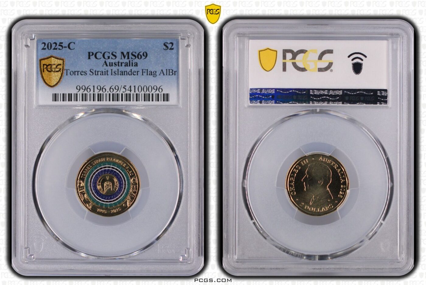 2025-C $2 Torres Strait Islander Flag Coloured Coin – PCGS MS69 (Top Pop)